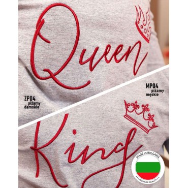 пижами KING QUEEN сиво и бордо бродирани