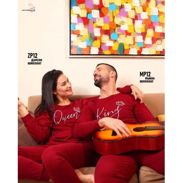 пижами  KING QUEEN бордо бродирани